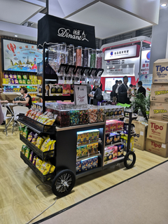 Ecobox supermarket snack nut candy trolley display shelf with gravity bins and bulk bins
