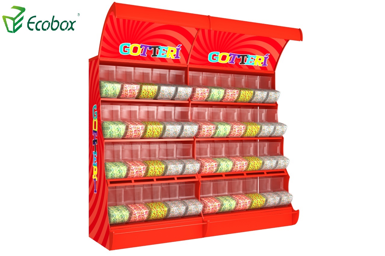 Ecobox TG06101A metal candy stand display shelf rack with scoop bins