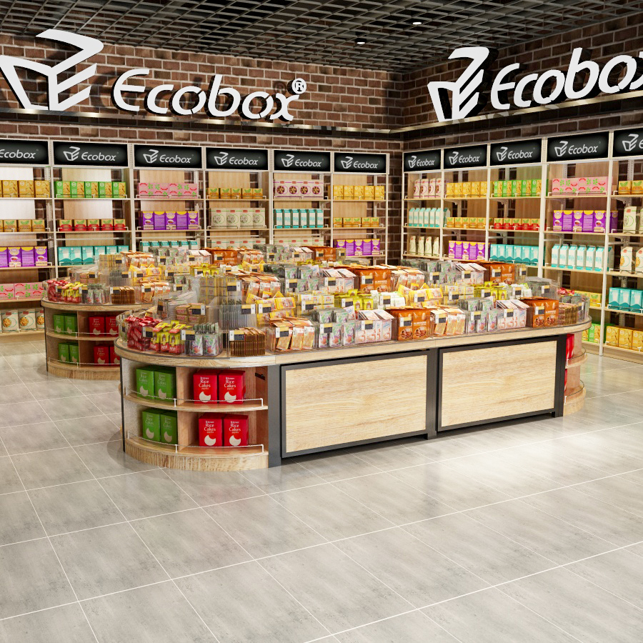 Ecobox MG-011 Wooden display supermarket shelf for bulk food merchandising 